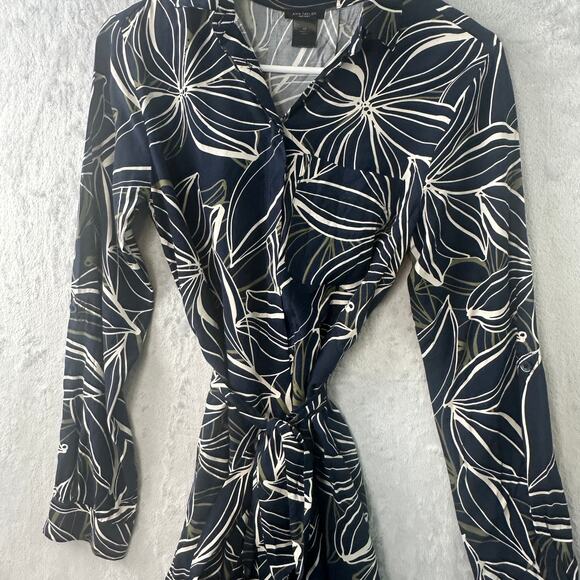 Ann Taylor Factory Navy Floral Belted Shirt Dress – Size XS - Picture 5 of 5